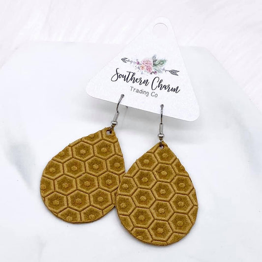 Mustard Honeycomb Earrings - Hexagon Harvest Collection