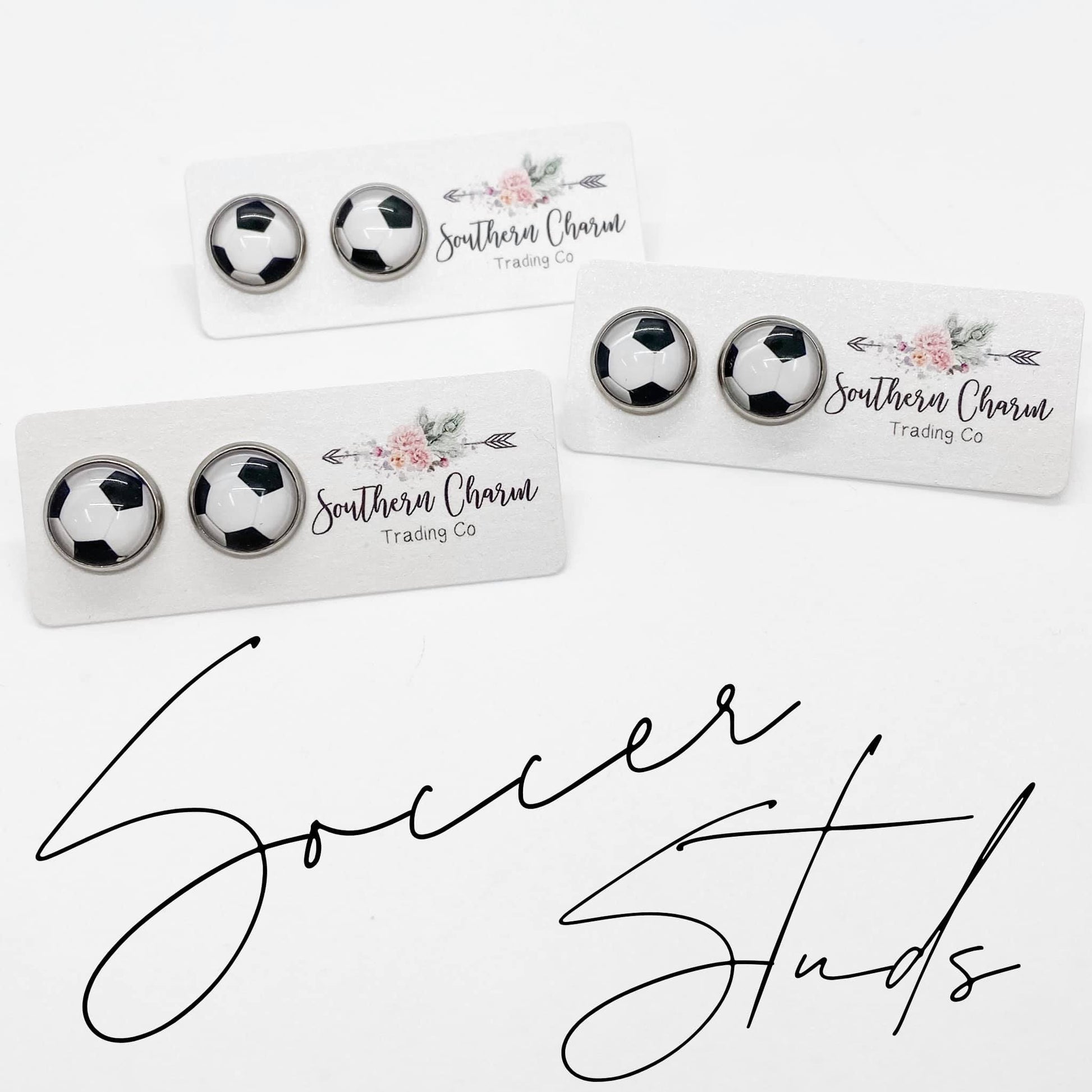 Mini 8mm Soccer Stud Earrings