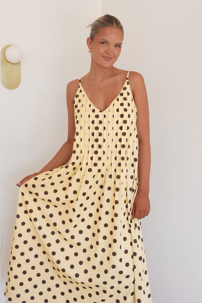 Abella Midi Dress Lemon Chocolate Polka Dot