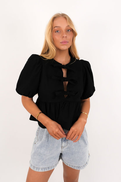 Aftersun Linen Top Black