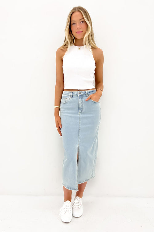 Alivia Denim Midi Skirt Light Blue