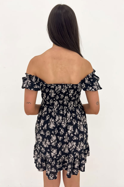 Andi Shirred Mini Dress Black
