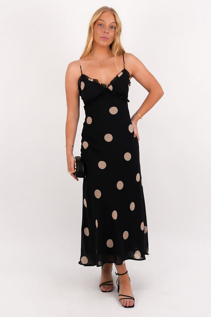 Annie Midi Dress Black Polka Dot
