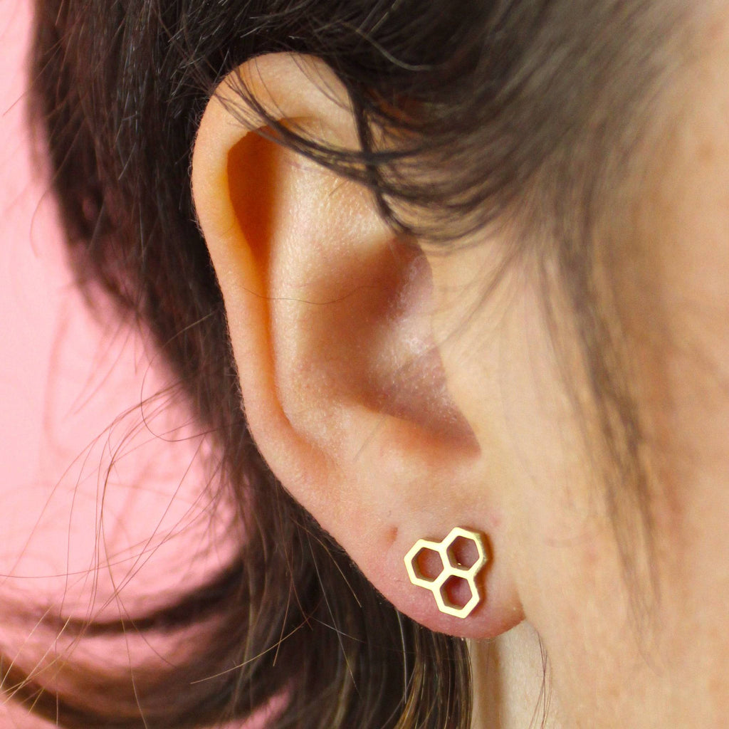 Honeycomb Stud Earrings (Gold plated)