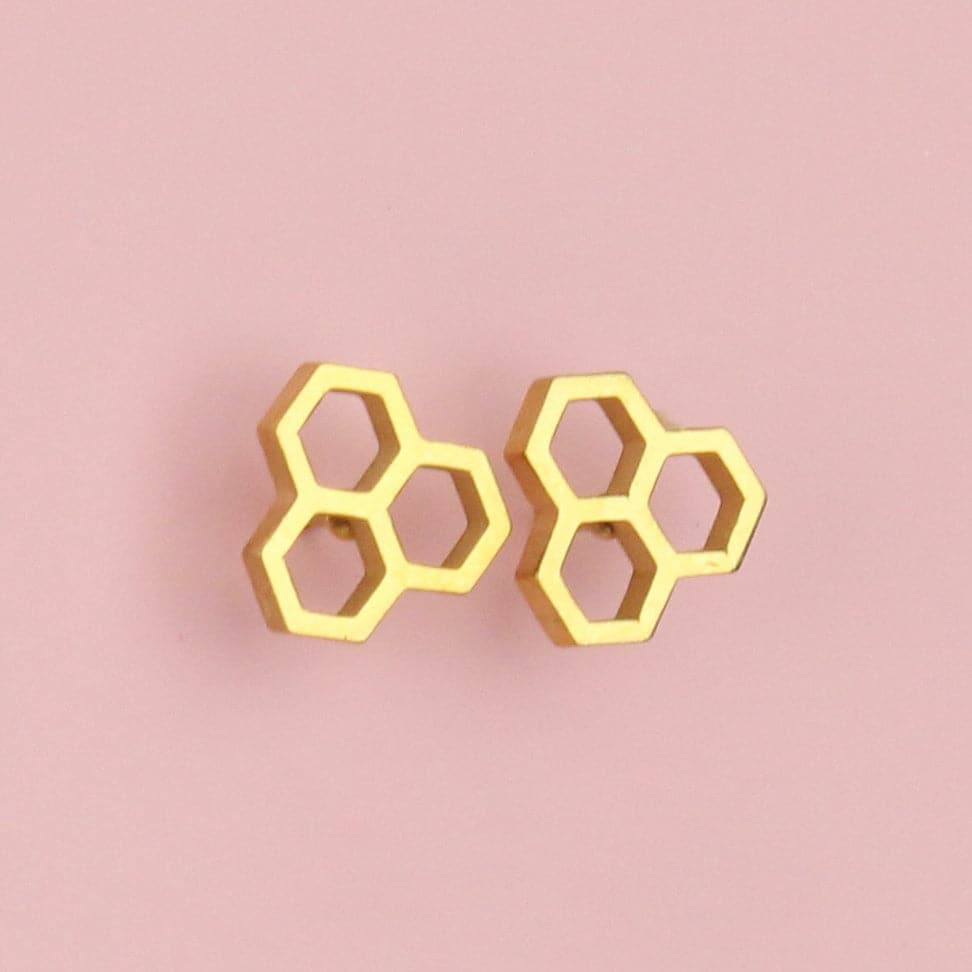 Honeycomb Stud Earrings (Gold plated)
