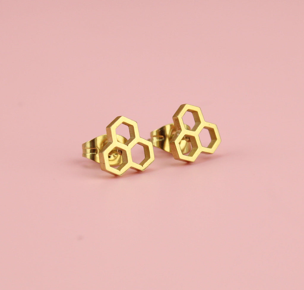 Honeycomb Stud Earrings (Gold plated)