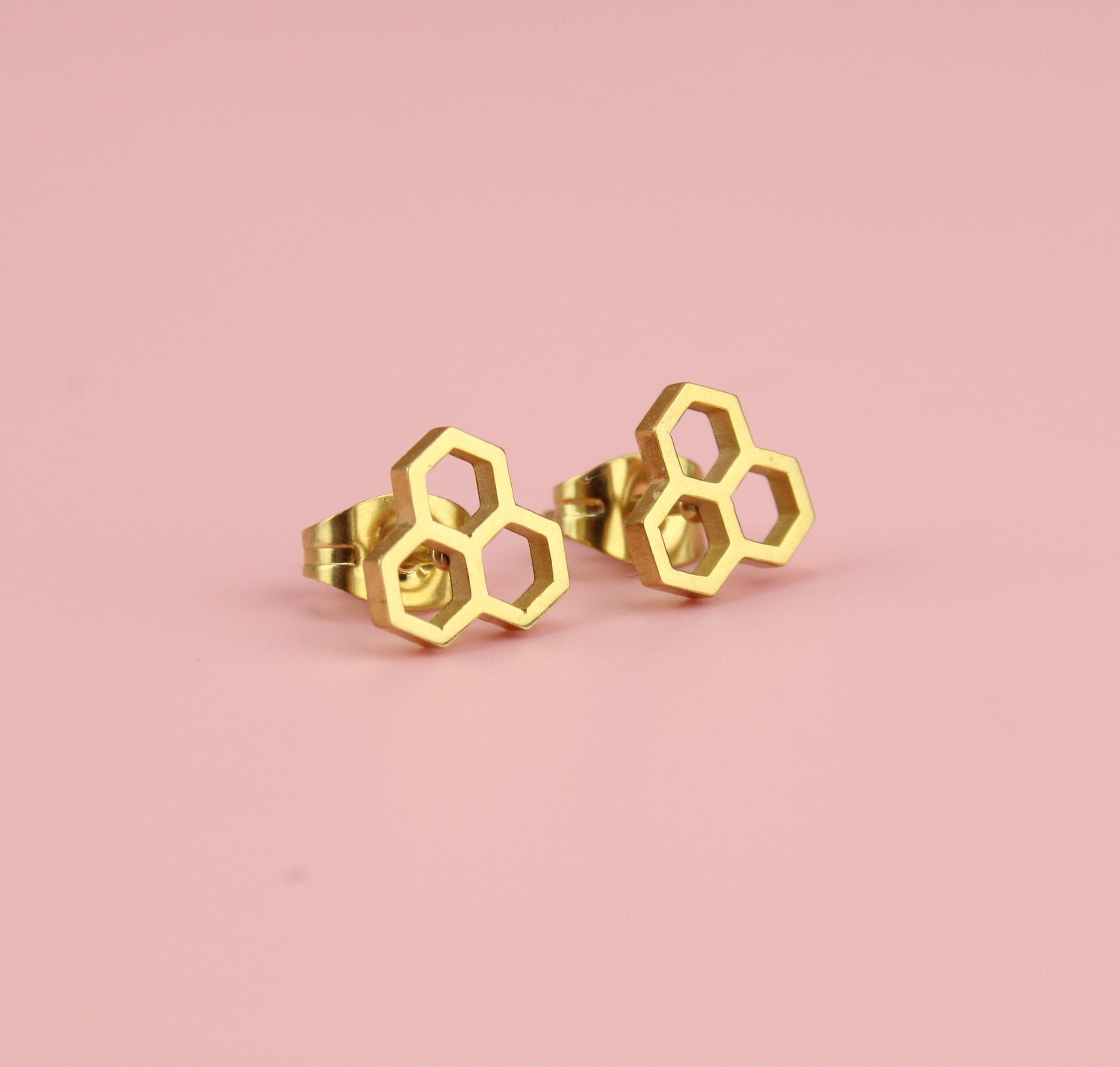 Honeycomb Stud Earrings (Gold plated)