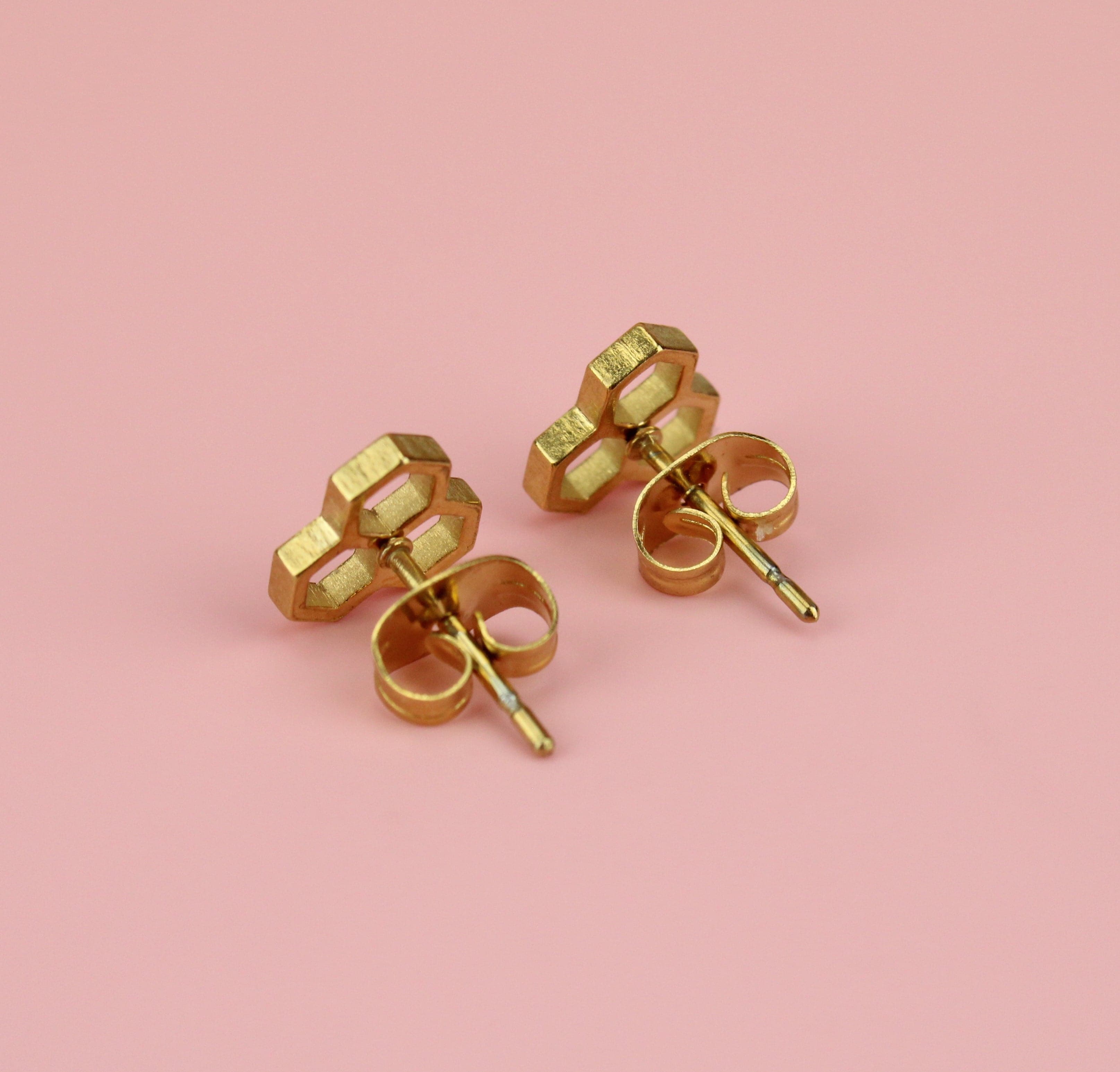 Honeycomb Stud Earrings (Gold plated)