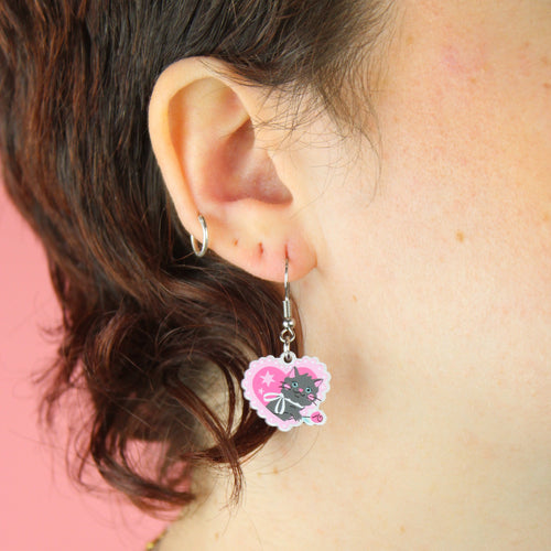 I Give You This Rose Cat Earrings