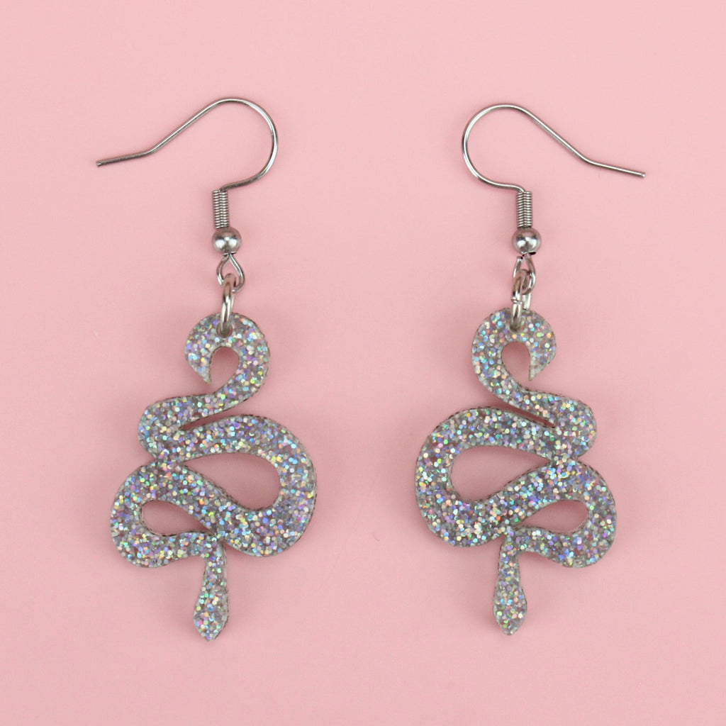 Holographic Glitter Snake Earrings