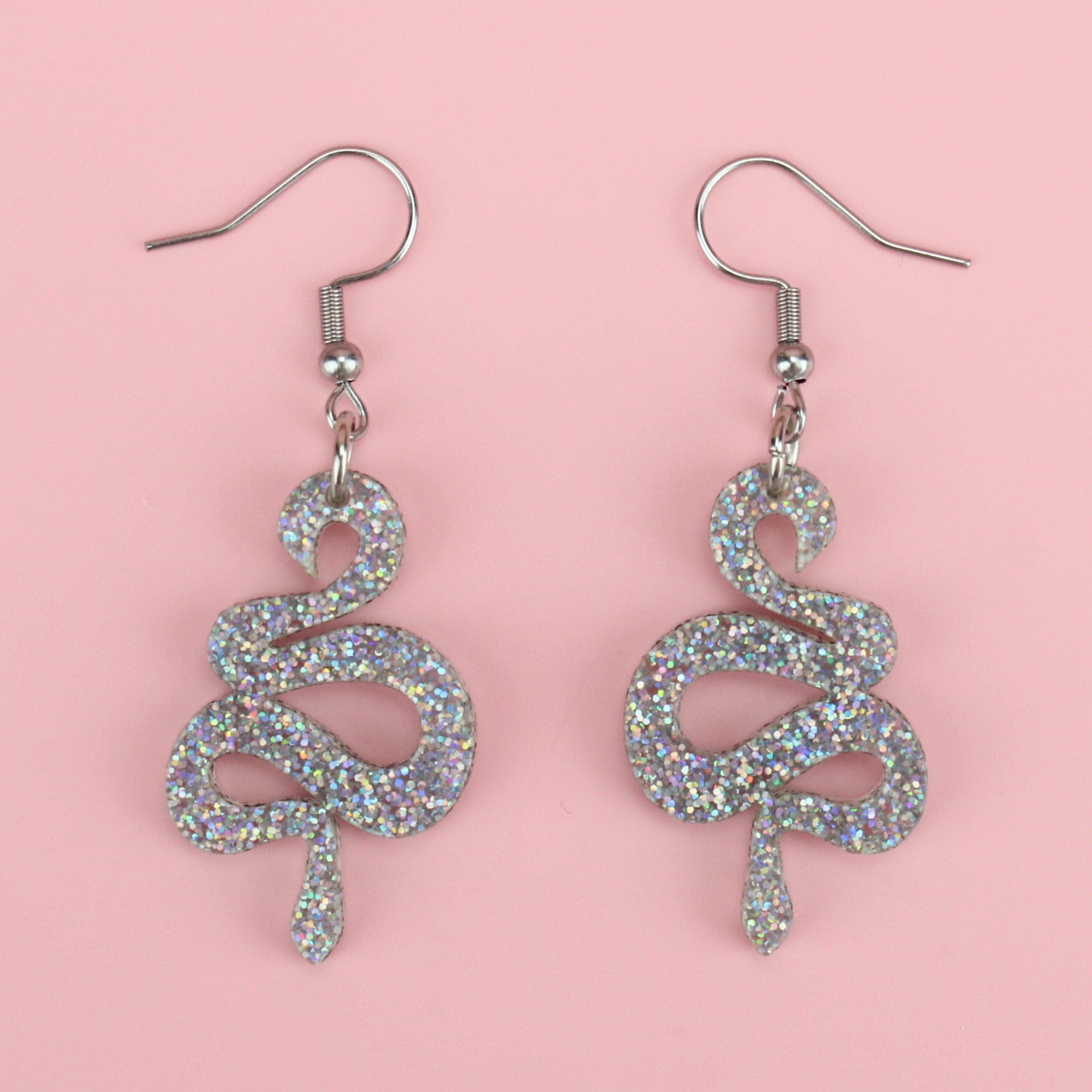 Holographic Glitter Snake Earrings