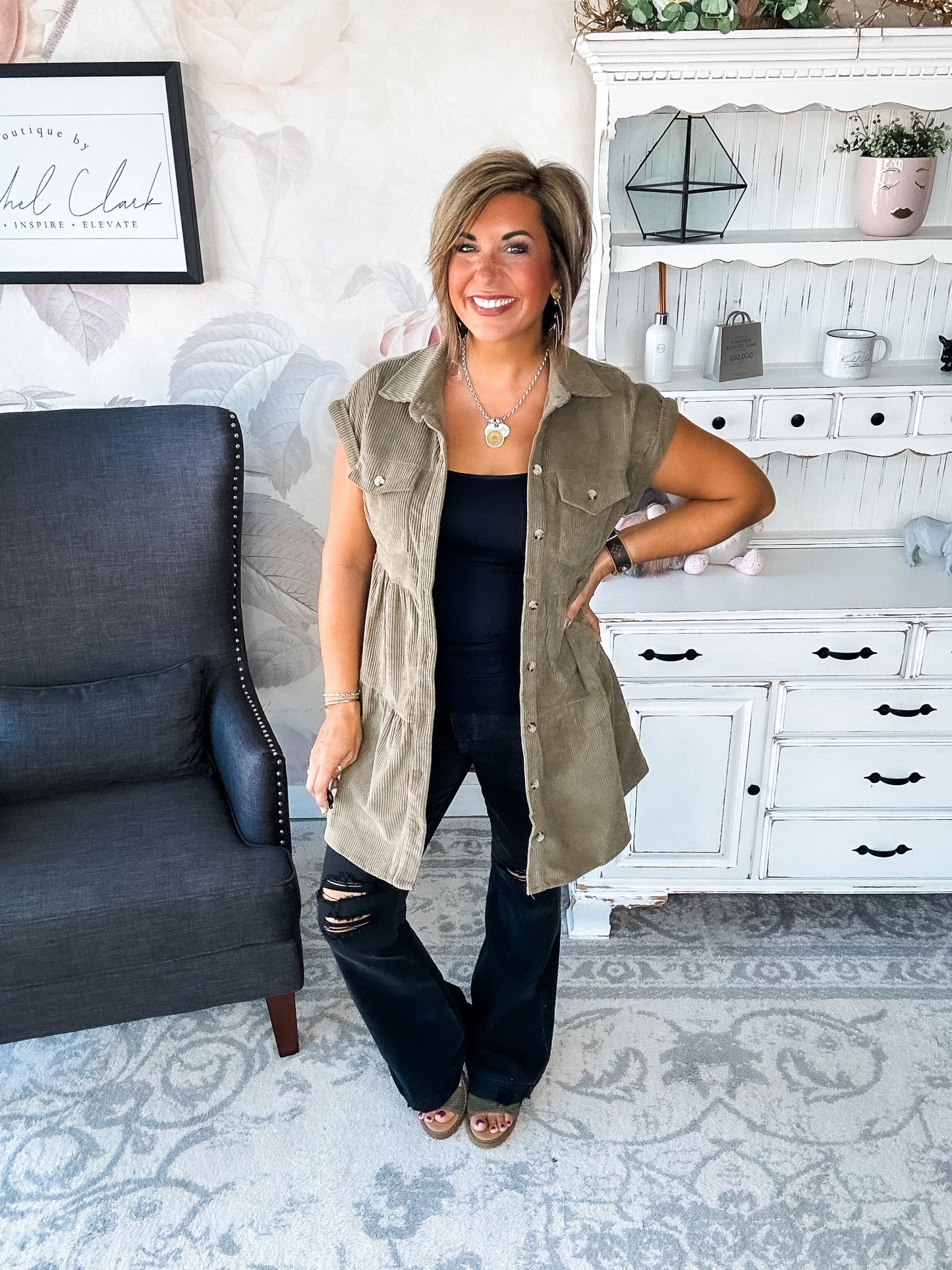 Missing Home Corduroy Dress - Olive