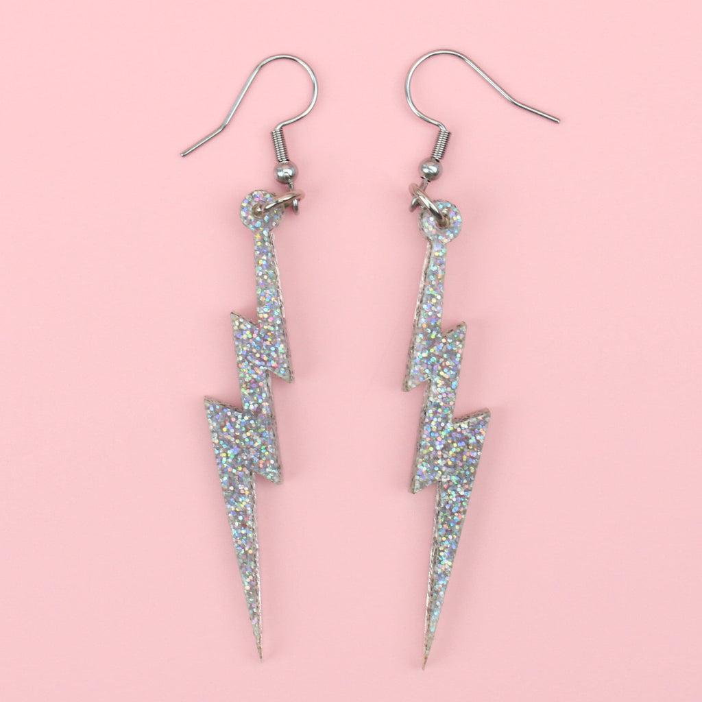 Holographic Glitter Lightning Bolt Earrings