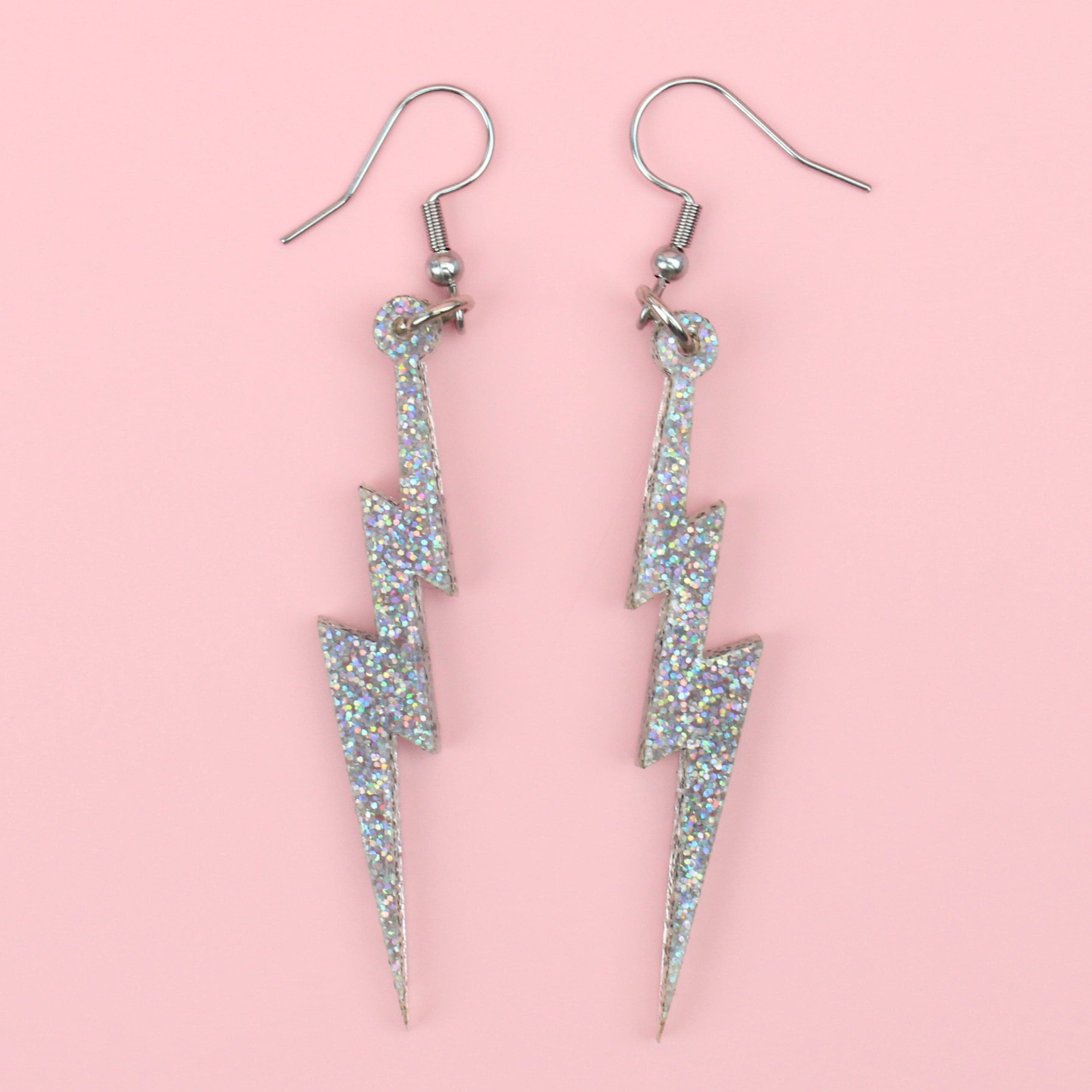 Holographic Glitter Lightning Bolt Earrings