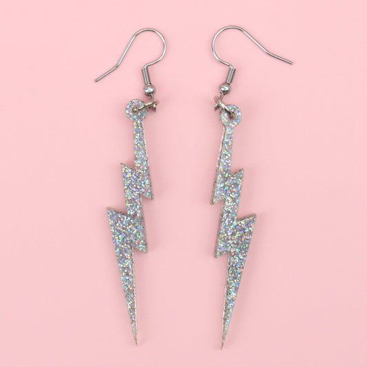 Holographic Glitter Lightning Bolt Earrings