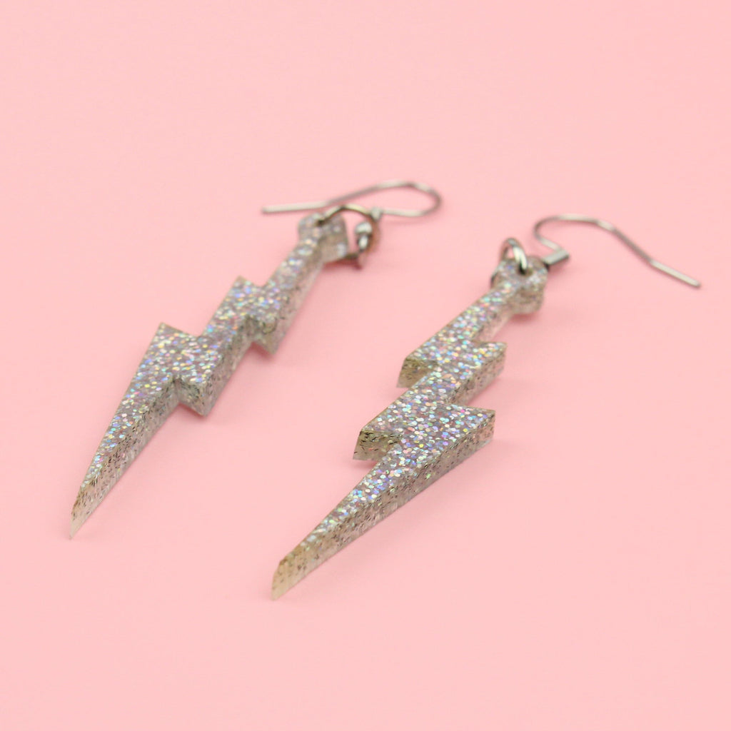 Holographic Glitter Lightning Bolt Earrings