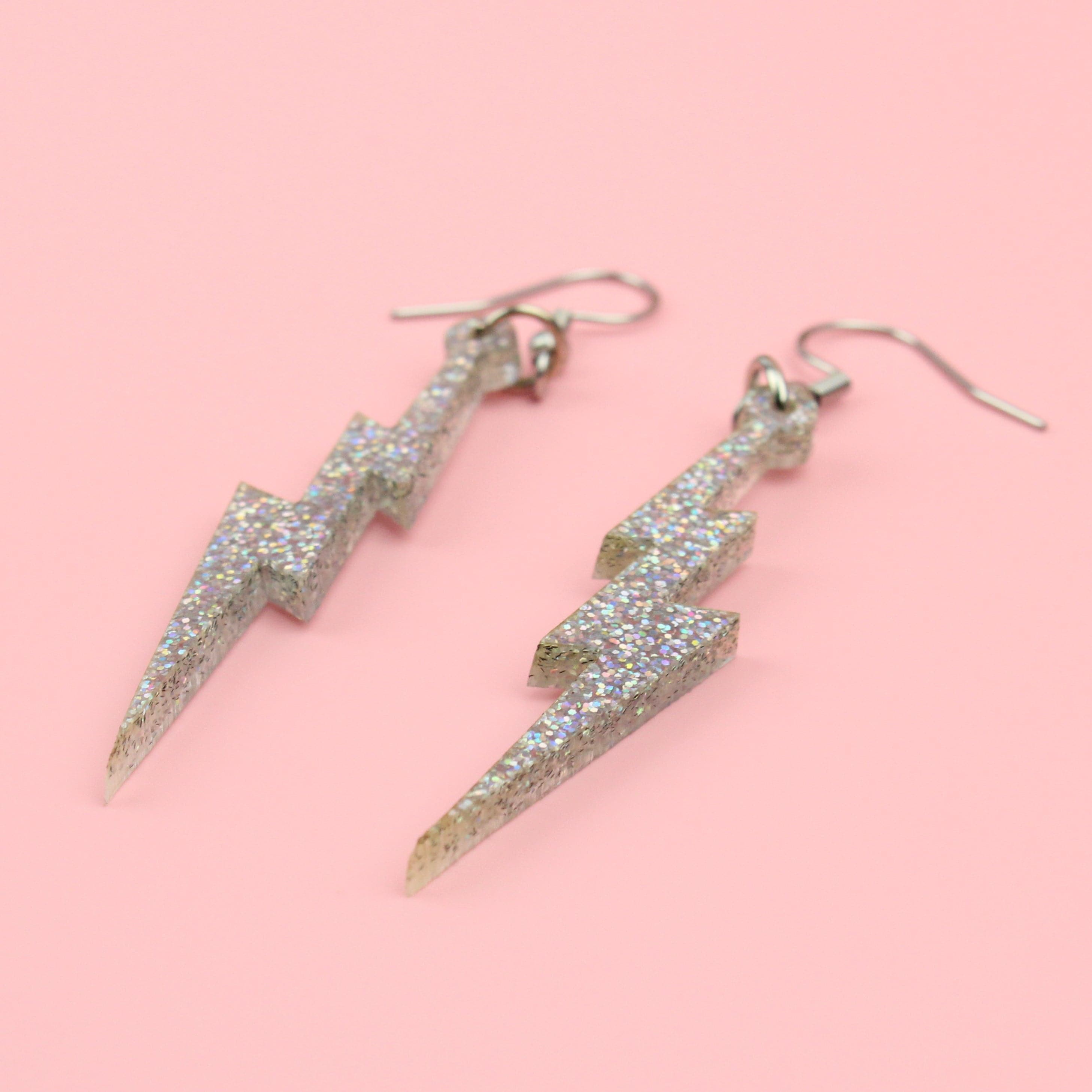 Holographic Glitter Lightning Bolt Earrings