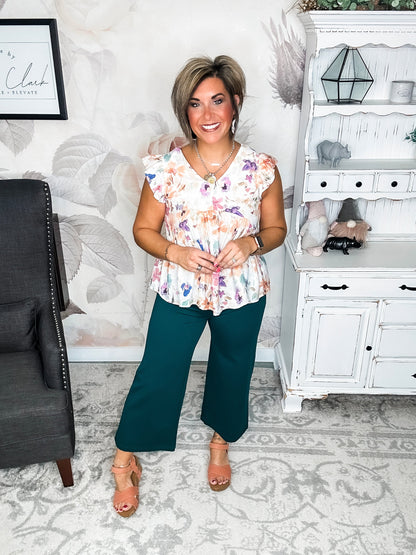 Magic High Waisted Wide Leg Crop Pant - Hunter Green