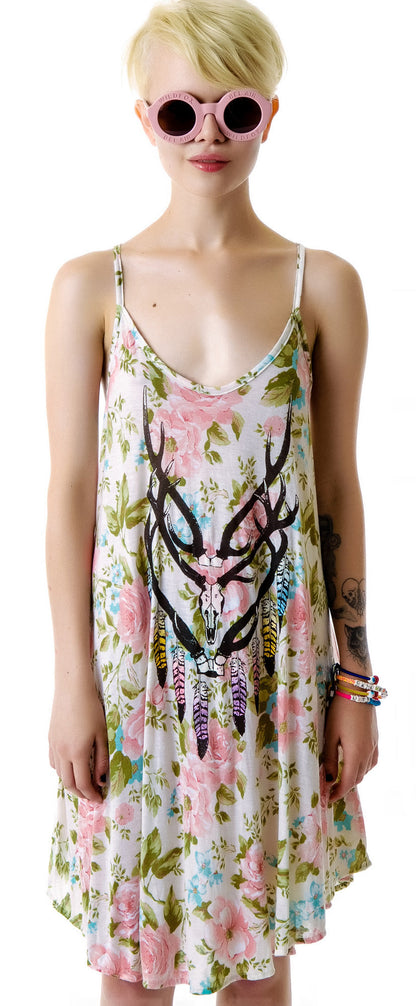 Antler Feathers Slip Dress
