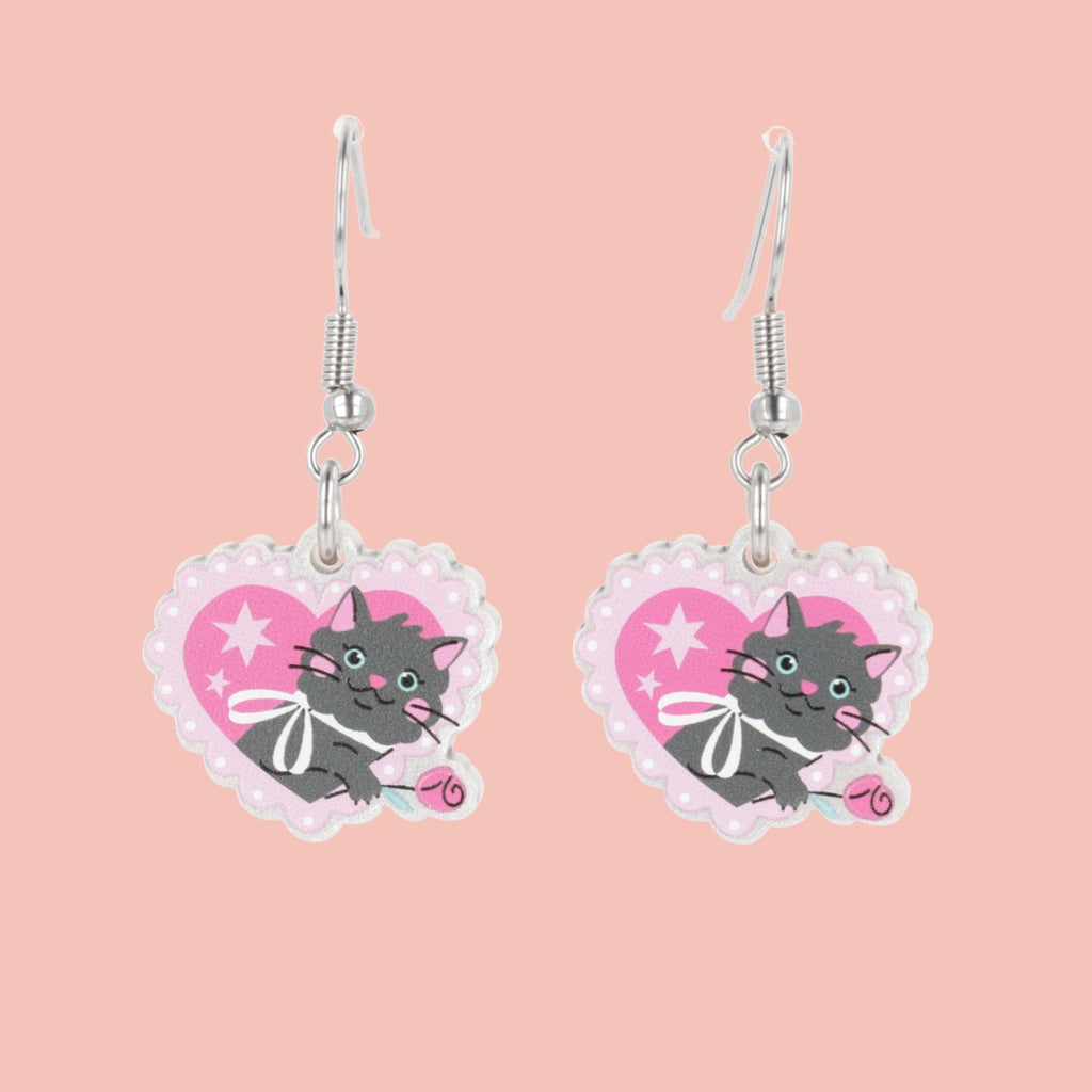 I Give You This Rose Cat Earrings