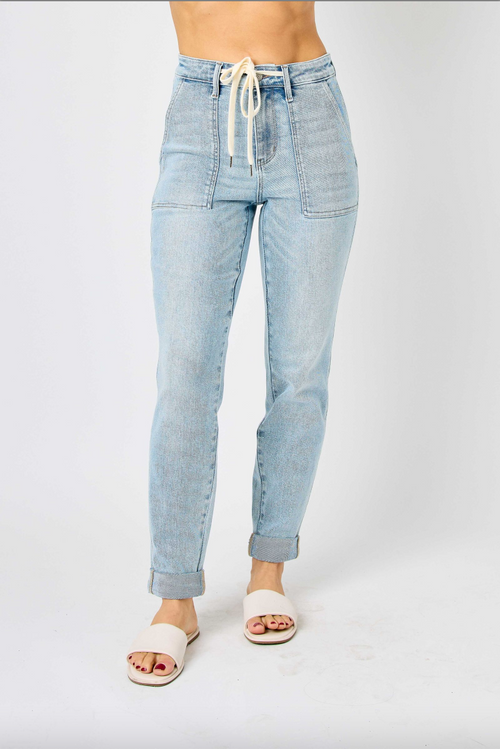 Judy Blue Vintage Wash Double Cuffed Denim Joggers