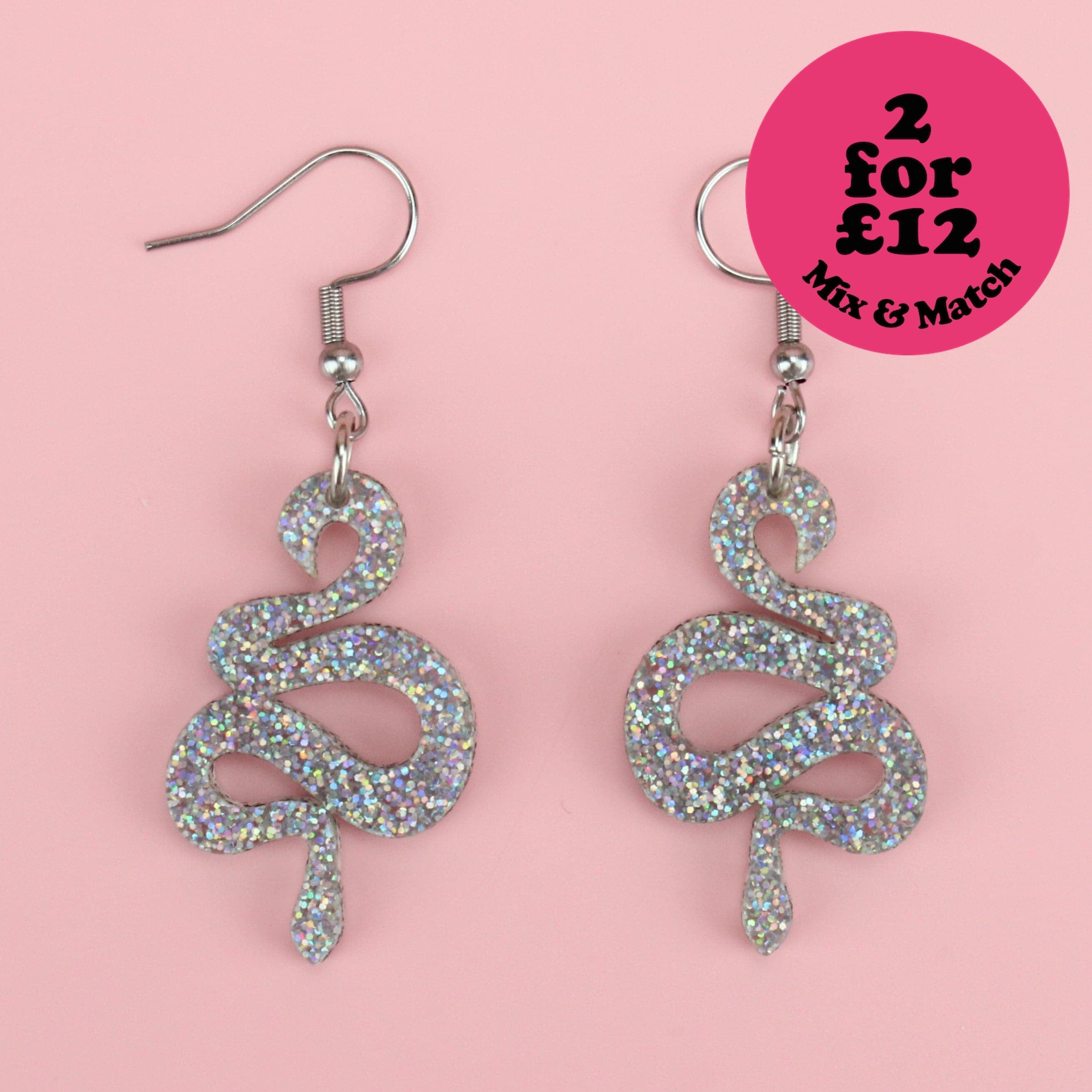 Holographic Glitter Snake Earrings