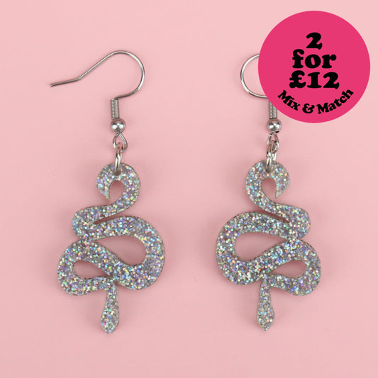 Holographic Glitter Snake Earrings