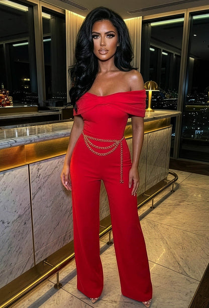 Bardot Bow Red Bodysuit