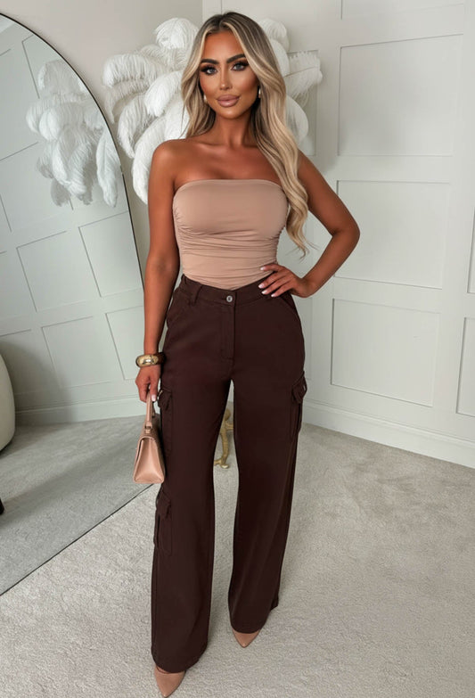 Cargo Revolution Brown Cargo Wide Leg Stretch Trousers