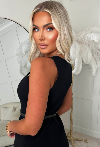 Compliment Me Black Belted Knitted Midi Skirt Co-ord Set