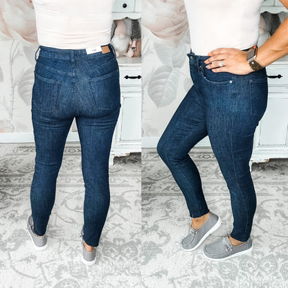 Judy Blue Super Dark Raw Hem Skinny Jeans
