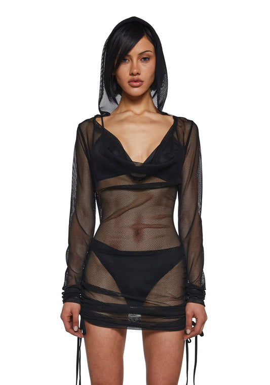 Ambient Hooded Fishnet Dress